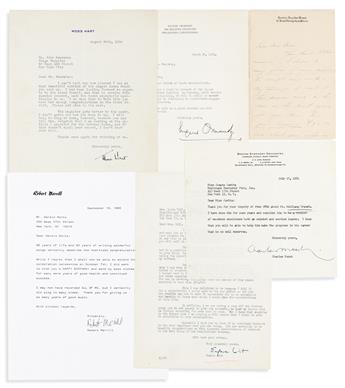 (MUSICIANS.) Group of 7 letters Signed by 20th-century musicians, including mostly TLsS: Al Jolson * Moss Hart * Eugene Ormandy * Carri